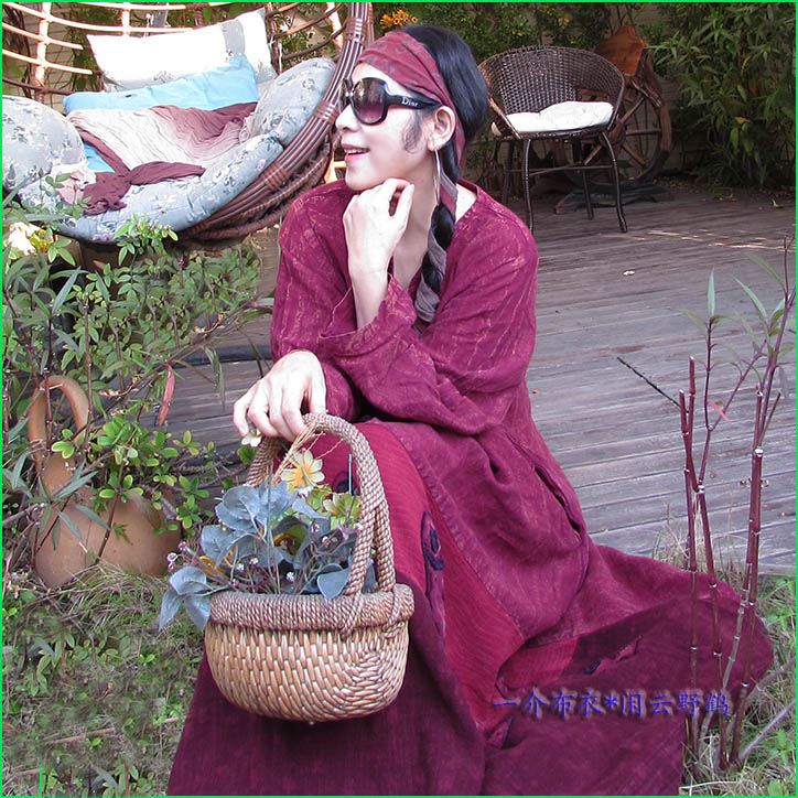 一介布衣*闲云野鹤原创复古个性高端炒色亚麻手工绣织宽松连衣裙