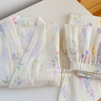 日系和服睡衣女款夏季纯棉双层纱