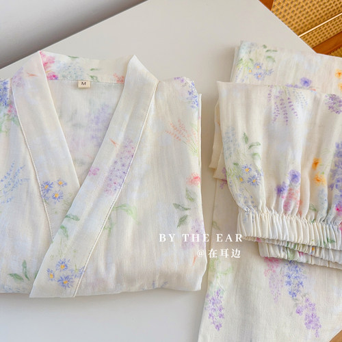 日系和服睡衣女款夏季纯棉双层纱