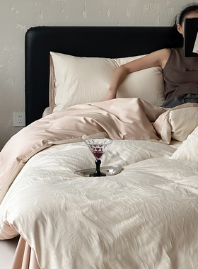 在耳边全棉60s色织提花四件套B版亲肤100s长绒棉贡缎轻奢床品套件