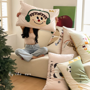 在耳边ins卡通纯棉长绒棉单只枕套全棉信封式 74cm单人枕头套