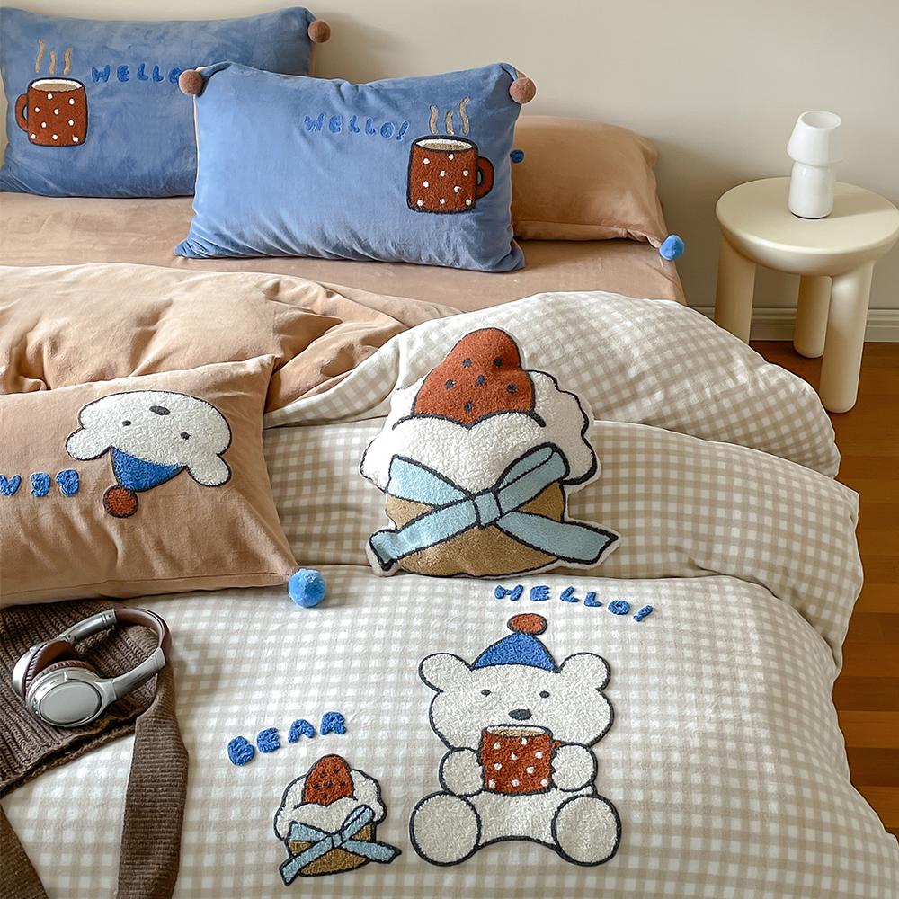 毛巾绣四件套牛奶绒卡通少女心