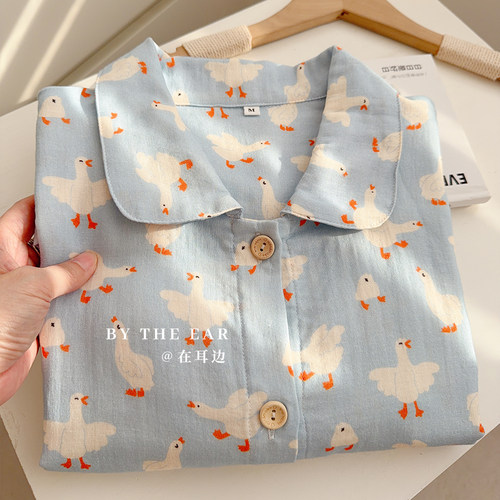 在耳边纯棉纱布女款家居服套装