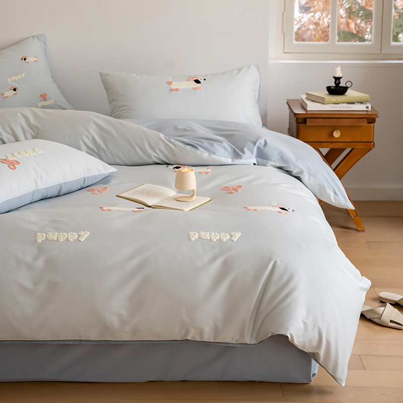 卡通四件套纯棉少女心100s毛巾绣