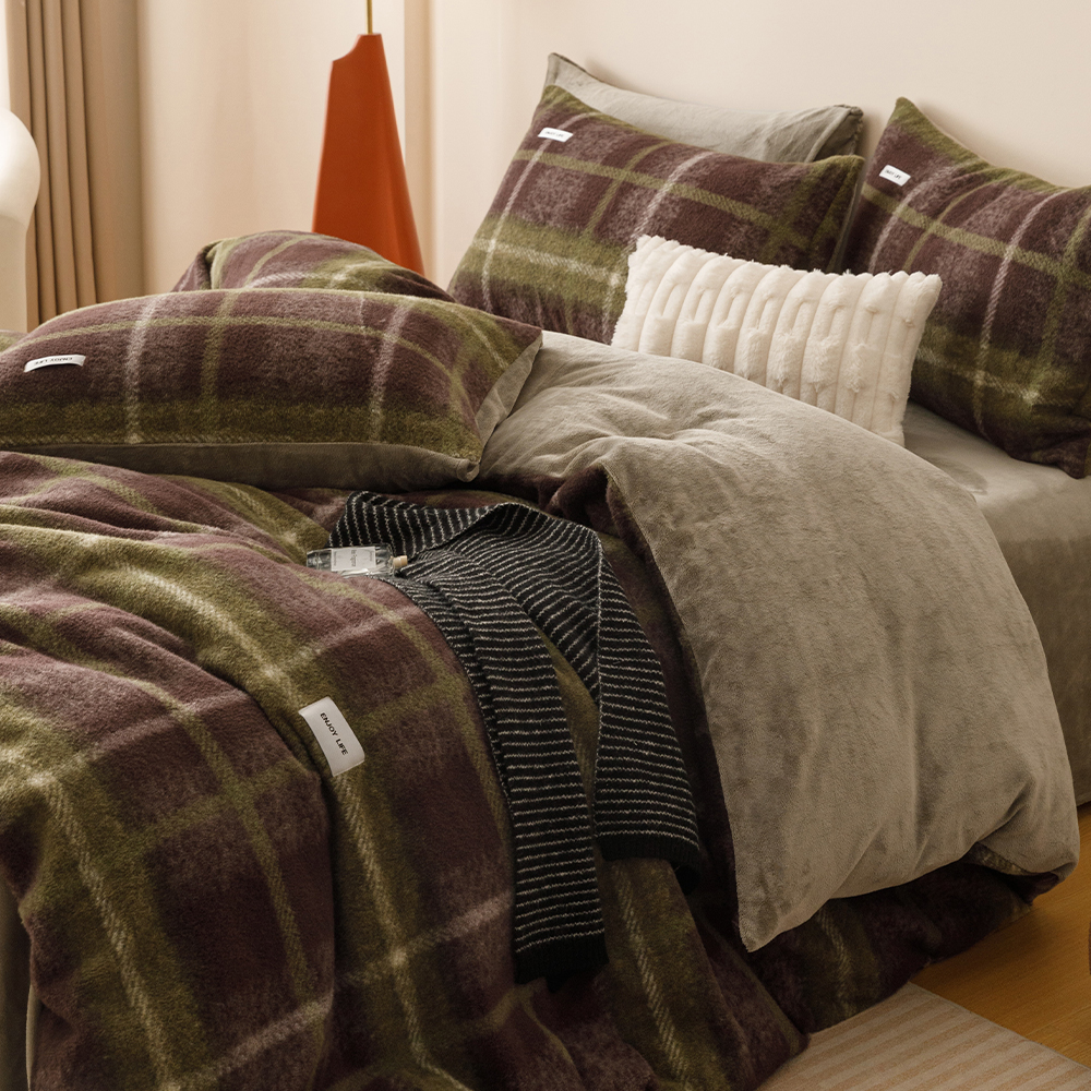 复古绿秋冬加厚仿羊绒牛奶绒套件