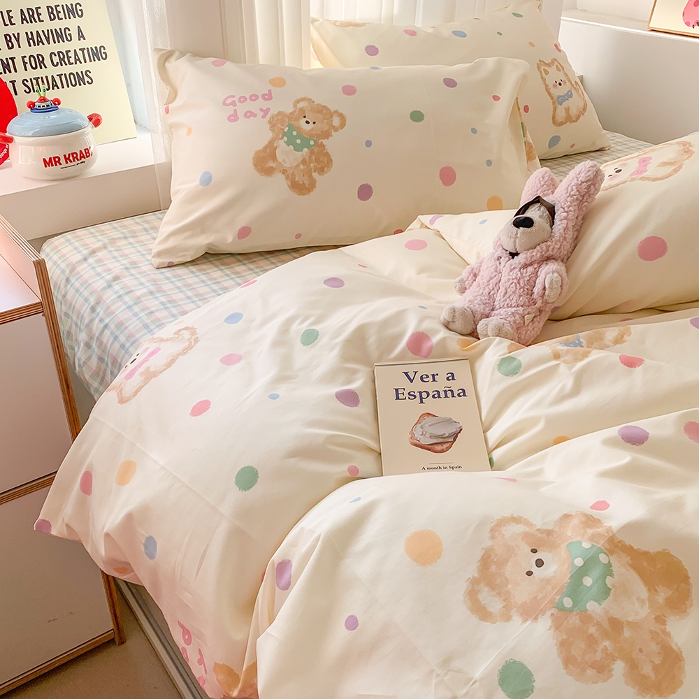 在耳边ins风卡通全棉精梳棉四件套纯棉少女心床上用品宿舍三件套