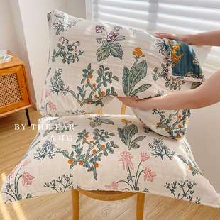 森屿花眠｜全棉小清新纱布枕巾一对家用柔软枕头巾吸汗透气防头油