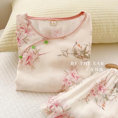 新中式国风竹纤维双层纱布睡衣女