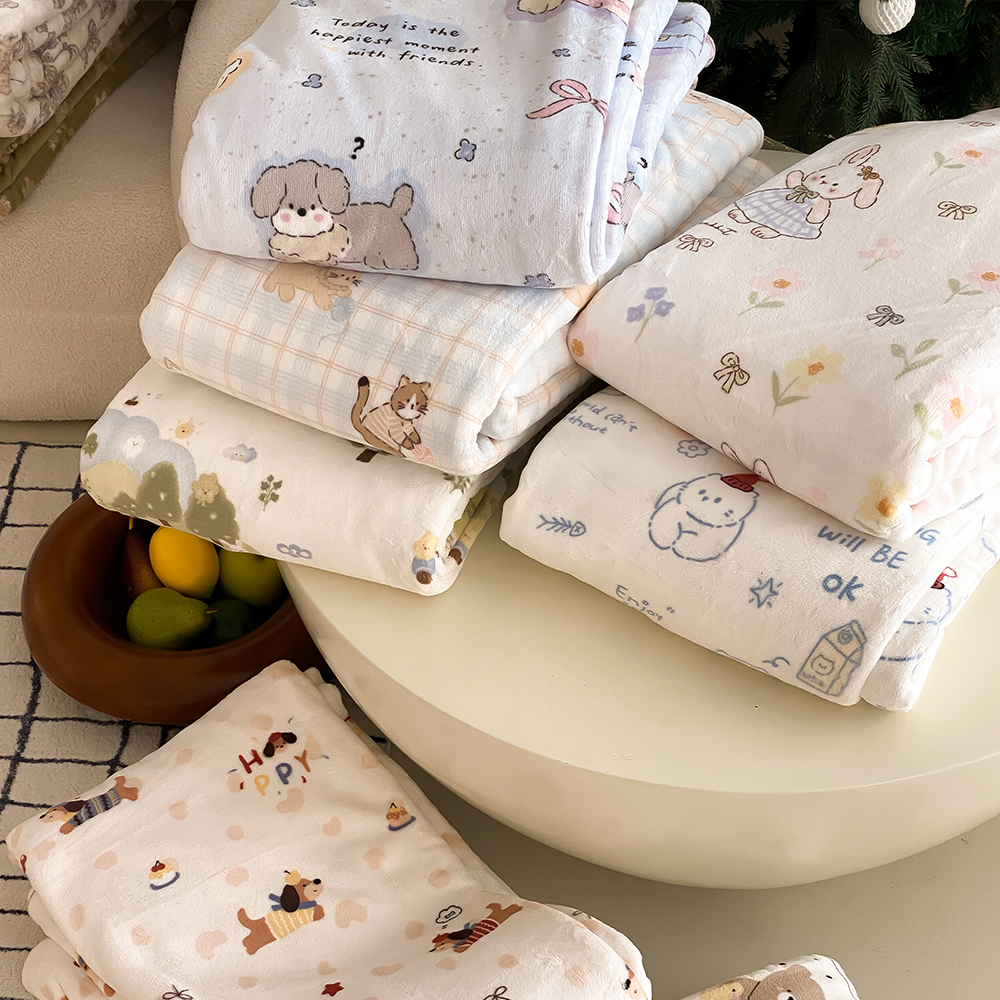 秋冬少女心加厚牛奶绒印花被套