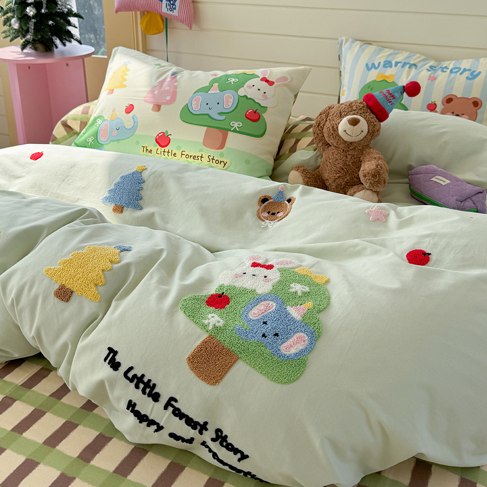 可爱卡通毛巾绣全棉磨毛四件套