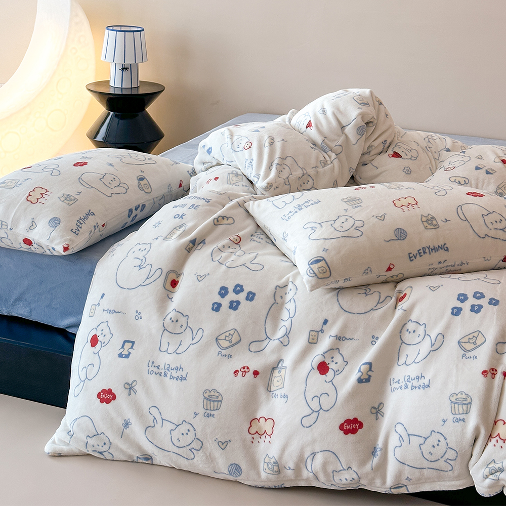 秋冬加厚保暖牛奶绒印花四件套