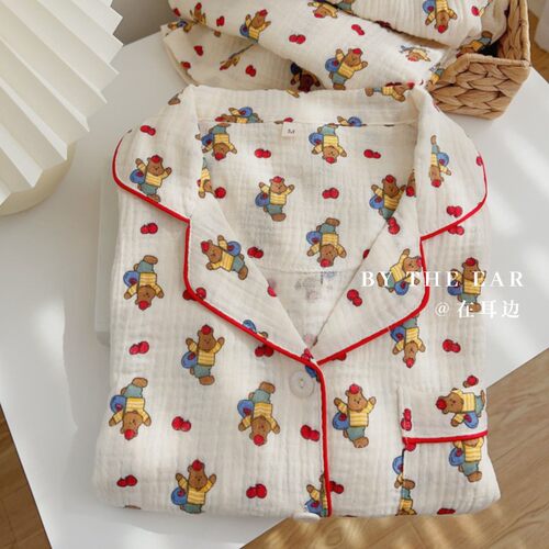 治愈苹果小熊女款双层纱家居服