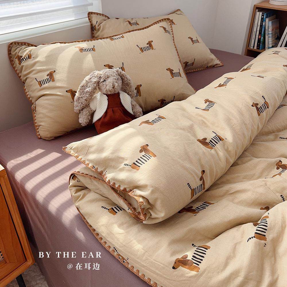 腊肠小狗｜ins风双层纱四件套全棉纯棉1.5m1.8米被套床单床上用品,床上用品,床品套件/四件套/多件套,淘宝优惠券,粉丝福利购,淘宝优惠卷