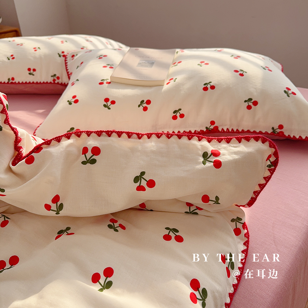 ins双层纱小樱桃四件套