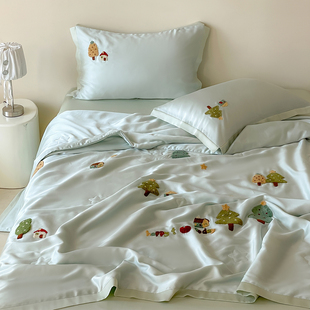 在耳边ins风卡通毛巾绣儿童夏凉被60s兰精天丝空调被可水洗薄被子