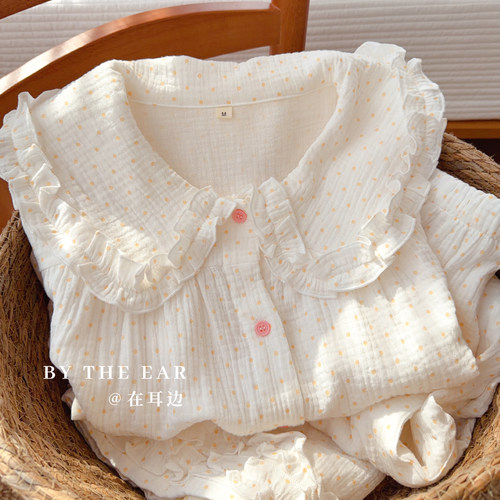 全棉小奶芙双层纱女士睡衣套装