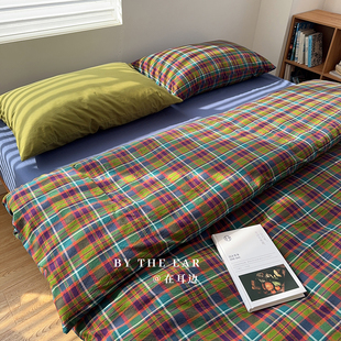 复古格子全棉色织水洗棉四件套混搭纯棉日式简约床单床笠款床品