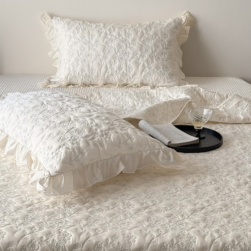 法式荷叶边天丝棉夹棉床盖三件套