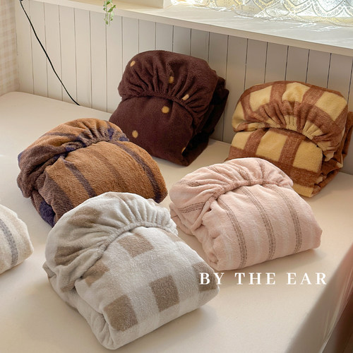 加厚少女心260g羊咩绒床笠三件套