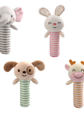 TOLOLO 宝宝安抚动物手摇铃 卡通兔子大象毛绒手抓BIBI棒