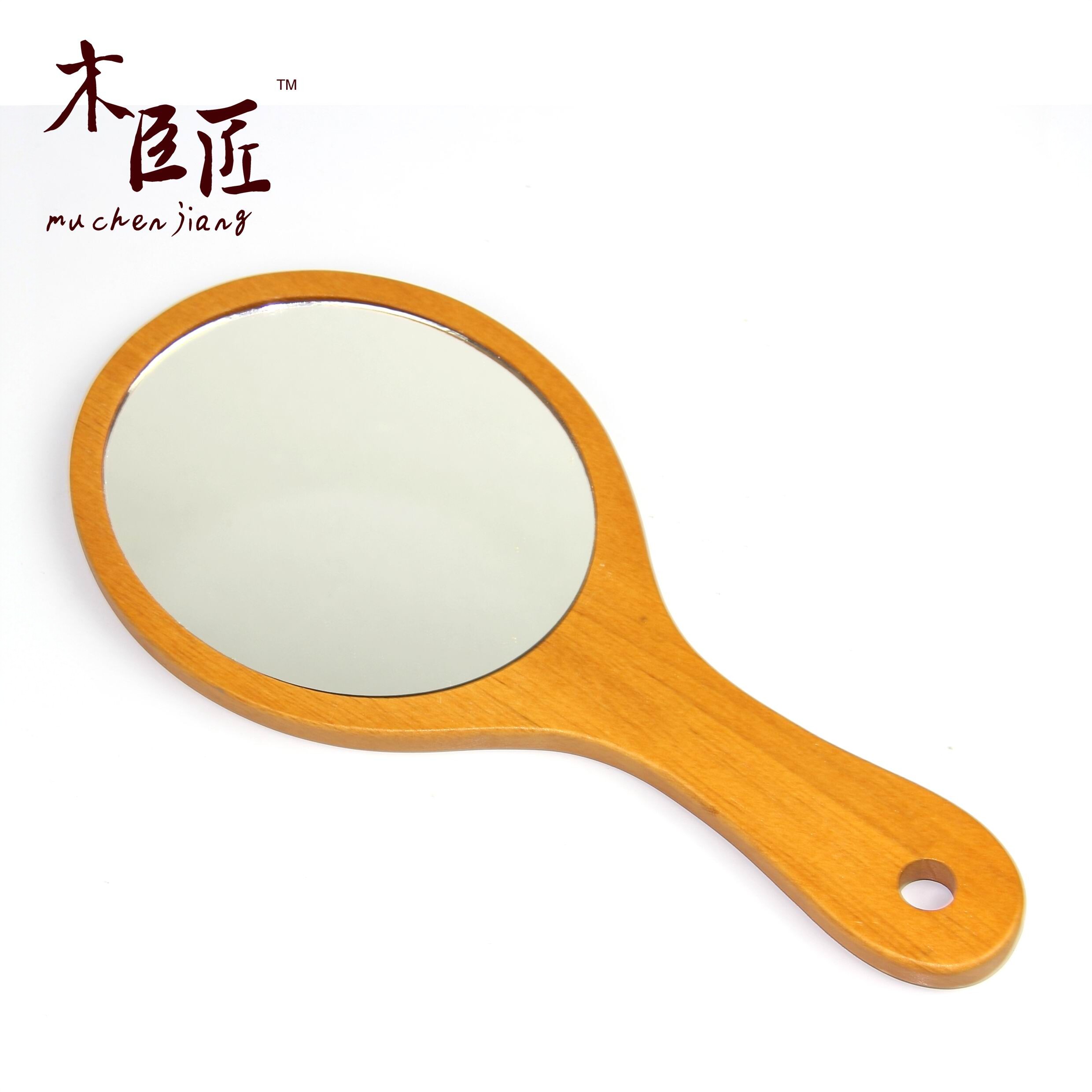 木头人【高档椭圆】手柄镜子 化妆镜 梳妆镜 木镜 造型镜
