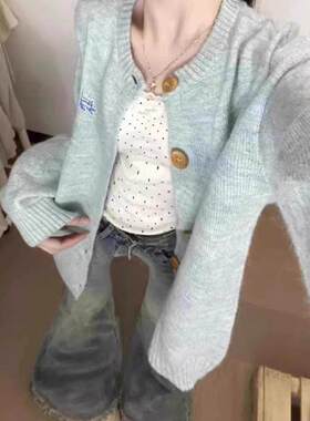 日系甜美毛衣开衫外套女春季2026新款超好看宽松慵懒风针织衫上衣