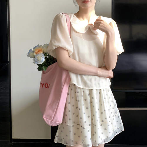 iuui·le 奶黄色雪纺衫短袖上衣女夏2026新款薄款休闲透气百搭