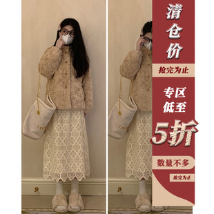 冬日摩洛哥浅卡其软糯毛绒短外套女慵懒宽松保暖上衣 清仓五折