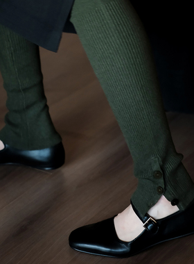 JOANLAND纯色侧开纽扣堆堆运动袜套显瘦芭蕾风踩脚及膝小腿瑜伽袜