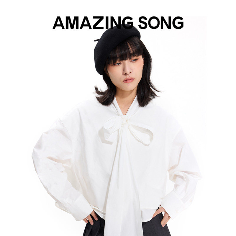 Amazing Song乙颂【甄选新疆长绒棉】春夏新款系带领廓形衬衫女款