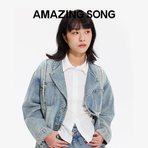 AmazingSong乙颂水洗毛边牛仔裤