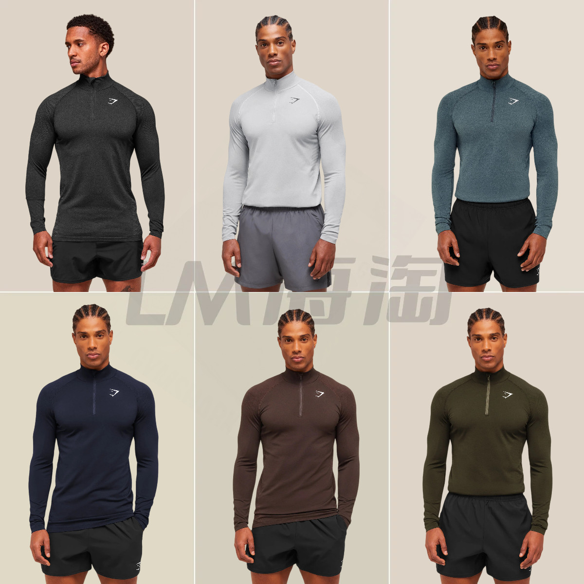 正品现货GYMSHARK Vital 半拉链健身运动舒适透气速干无缝长袖T恤