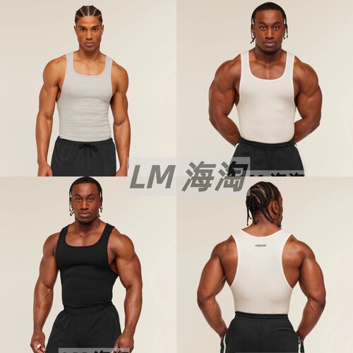 正品代购GYMSHARK X Cbum健身运动修身舒适男士罗纹棉感无袖背心