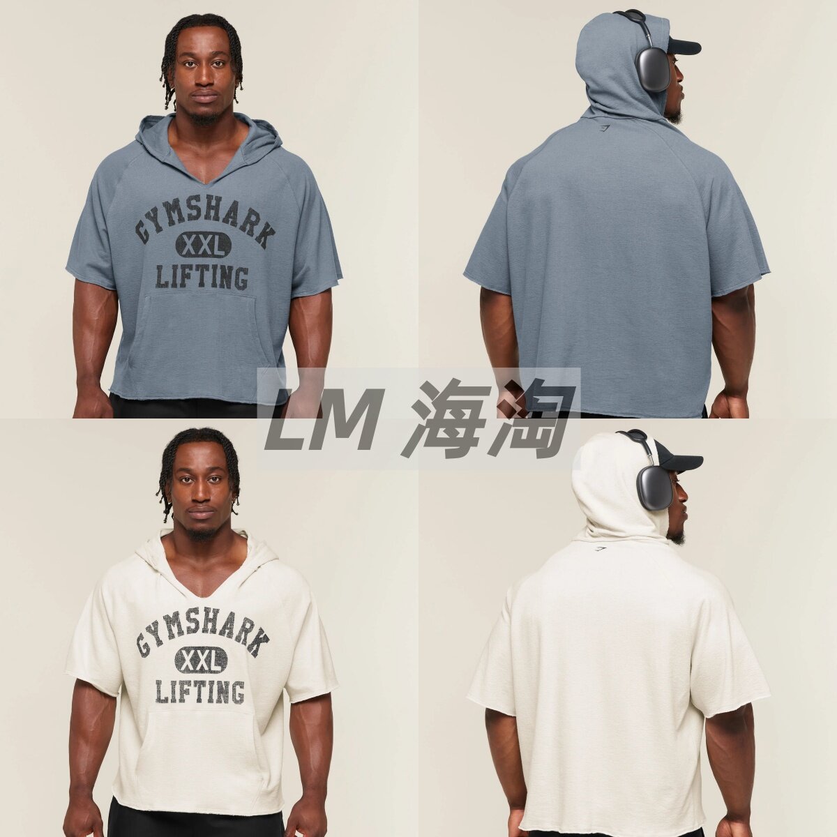 官网代购GYMSHARK Summer Pump 运动连帽短袖卫衣男宽松健身帽衫