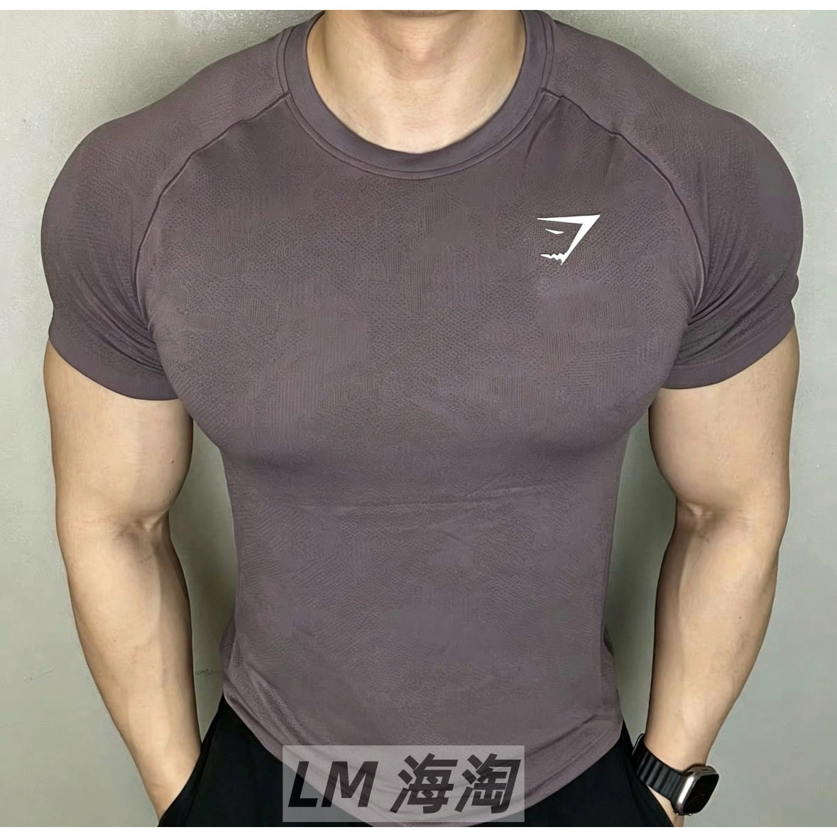 正品代购GYMSHARK geo迷彩无缝透气轻薄速干健身修身男短袖T恤
