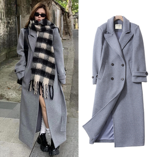 高级感呢子大衣 高个子羊毛灰色正肩毛呢外套女秋冬长款 FBB WORKS