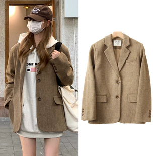 女秋冬短款 巴黎假日100%羊毛杂色单面呢西装 呢子外套 WORKS FBB
