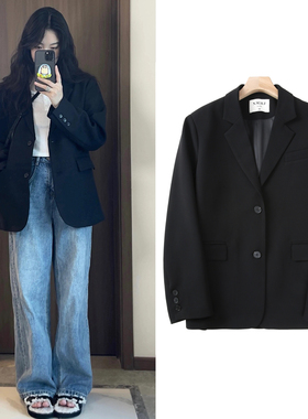 FBB WORKS 韩版oversize黑色西装外套女小个子垫肩廓形西服上衣