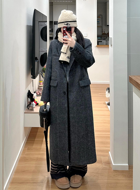 FBB WORKS 羊毛大衣女秋冬高级感气质黑色呢子西装毛呢外套