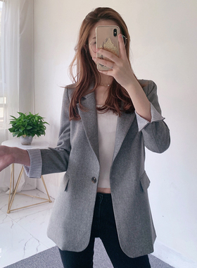 FBB WORKS 小西装外套女黑色九分袖春夏季休闲显瘦西服上衣薄款