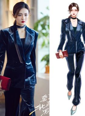 FBB WORKS 爱上北斗星男友春秋丝绒西装金丝绒外套长裤职业装女