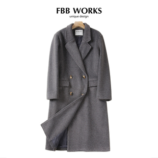WORKS 显瘦长款 开场款 正肩大衣 双排扣毛呢加厚呢子外套 韩式 FBB