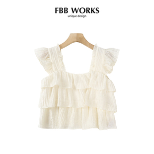 女方领无袖 FBB 宽松纯色雪纺小衫 柔软天丝短款 显瘦薄上衣 WORKS