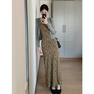 FBB 小黄花 露背度假裙 U领印花连衣裙收腰碎花吊带长裙 WORKS