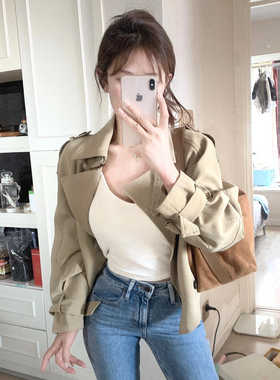 FBB WORKS 秋款日落韩国卡其色显瘦气质短款外套短风衣