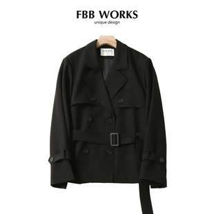 秋意浓拽姐穿搭廓形显瘦双排扣中长款 FBB 巴宝栗子 风衣 WORKS