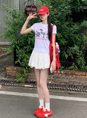 FBB WORKS 「皎月花间」白色a字花苞半身裙女夏季新款小个子短裙