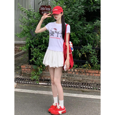 FBB WORKS 「皎月花间」白色a字花苞半身裙女夏季新款小个子短裙