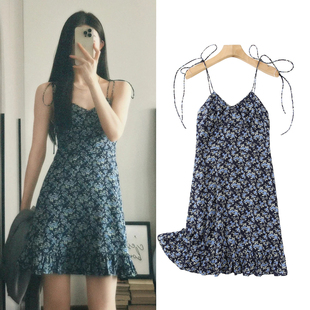 小个子短款 FBB 蓝色碎花裙吊带裙女夏季 Rosé无袖 连衣裙 WORKS