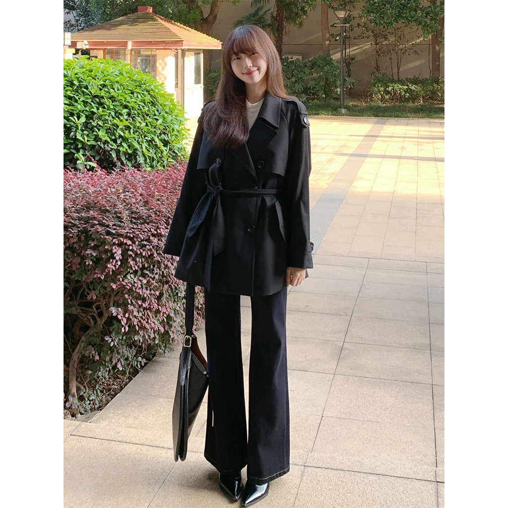 FBB WORKS 【巴黎旧梦2.0】经典廓形翻领收腰短款风衣外套女